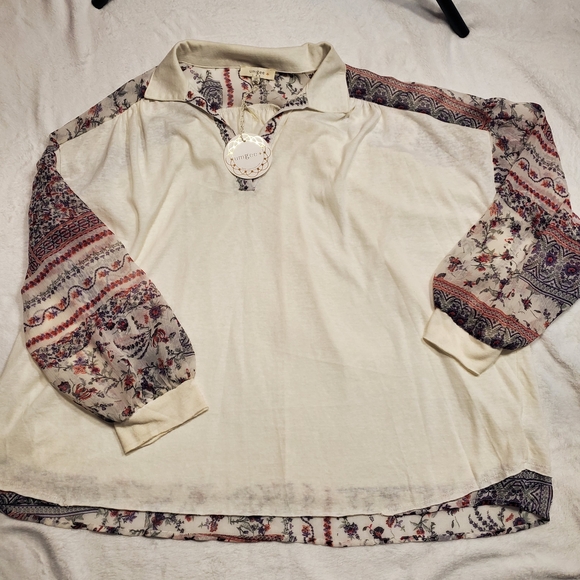 Umgee Tops - Umgee Cream and Patterned Long Sleeve Top